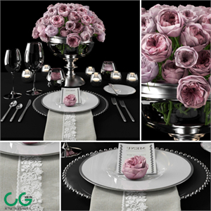 Serving with roses / Table setting with roses